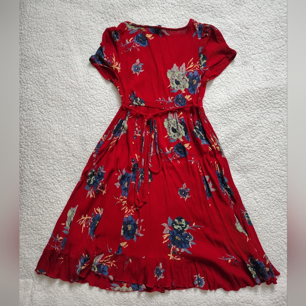 Patrons of Peace Small Red Short Sleeve V-neck Wrap Dress Tie Waist - Picture 11 of 12